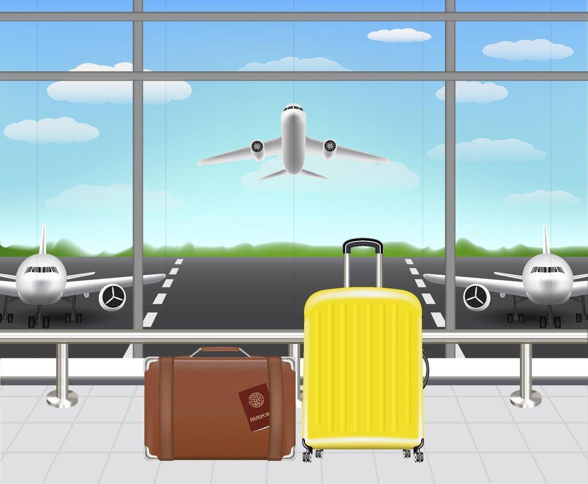 resväska och resväska i flygplatsterminalen vektor