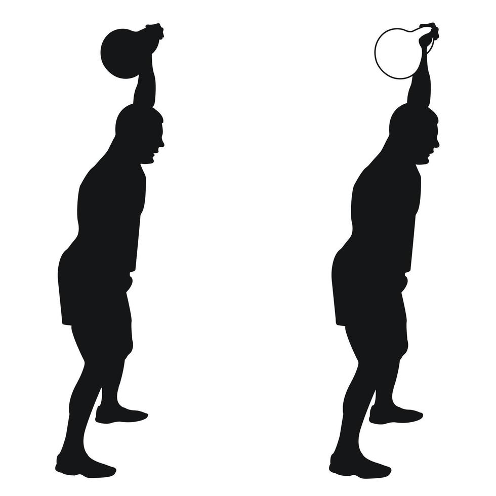 uppsättning silhuetter idrottare vikt lyftaren hiss kettlebell, vikter. vikt lyft. dra, tryck, bänk Tryck vektor