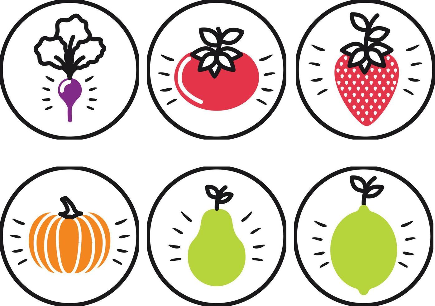 Früchte und Gemüse Symbole Satz. Vektor Illustration im Linie Stil.
