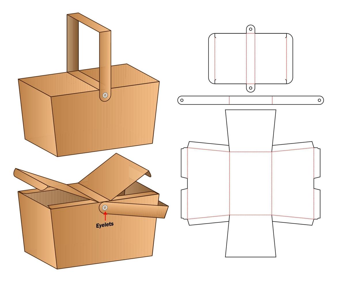 låda förpackning stansad mall design. 3d mock-up vektor