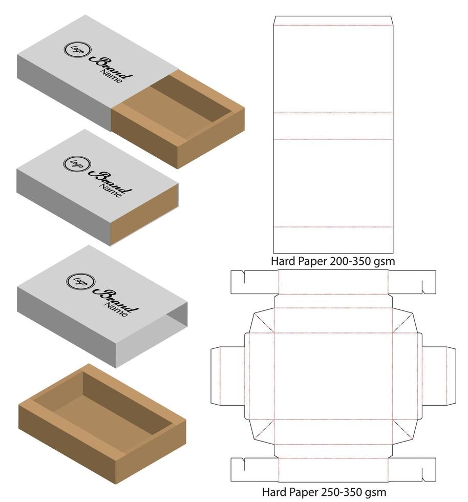 låda förpackning stansad mall design. 3d mock-up vektor