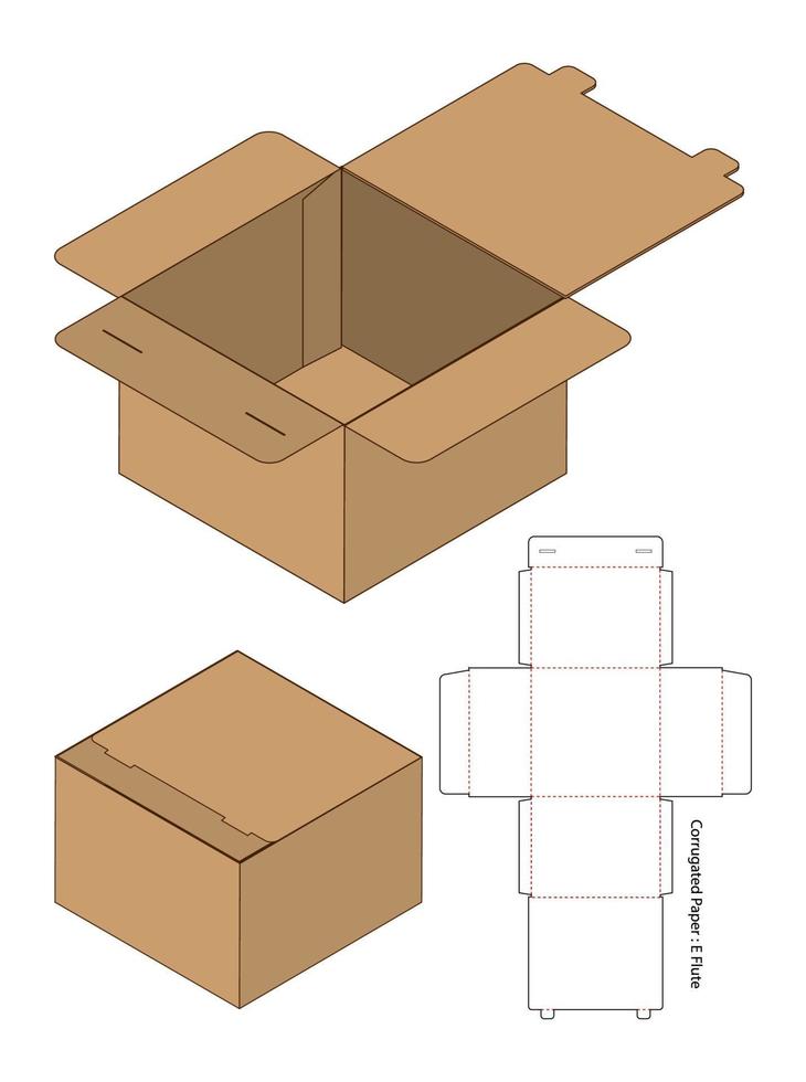 låda förpackning stansad mall design. 3d mock-up vektor