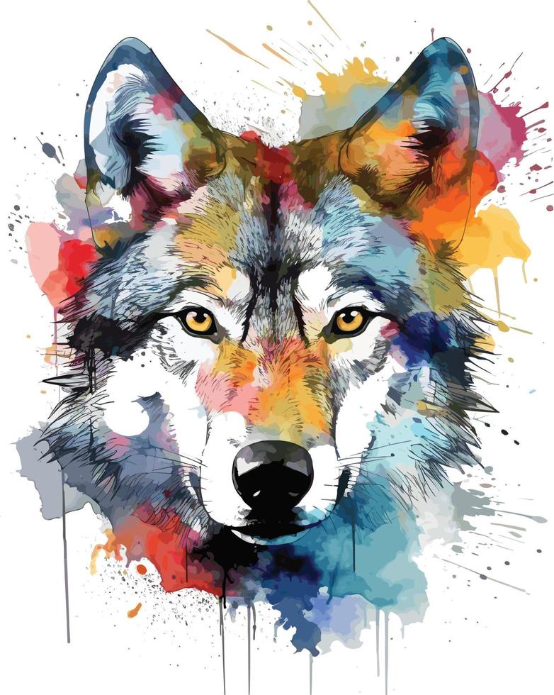 Wolf Kopf Aquarell zum drucken vektor