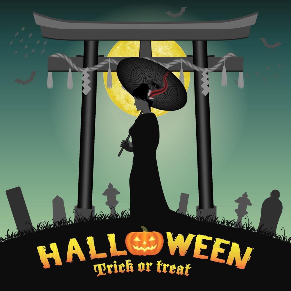 Halloween Japan zwei Gesicht Geisha Geist auf dem Friedhof vektor