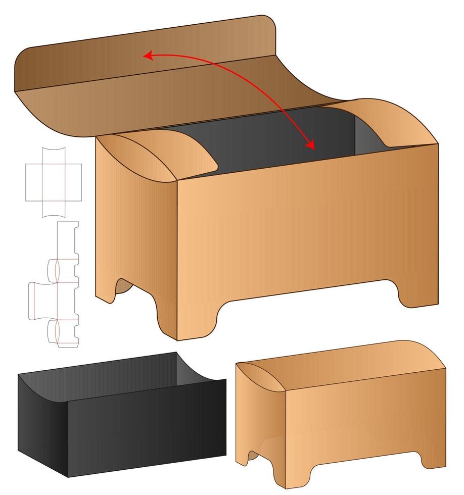 låda förpackning stansad mall design. 3d mock-up vektor