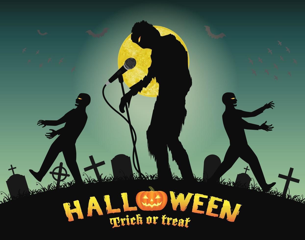 Halloween-Zombie-Gesangsparty auf dem Nachtfriedhof vektor
