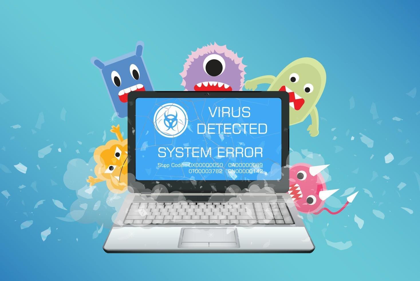 defekter Laptop mit Virus Computer erkennen vektor