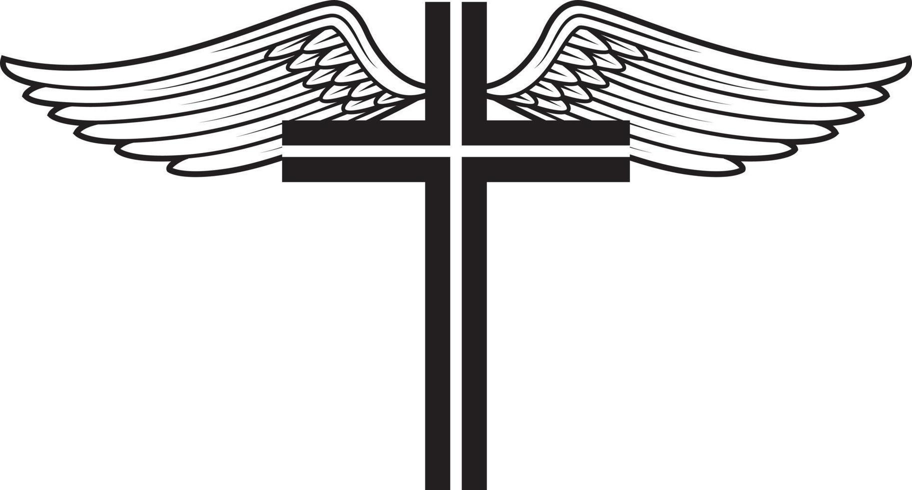 Vektor Bild von ein Kreuz dekoriert mit Flügel