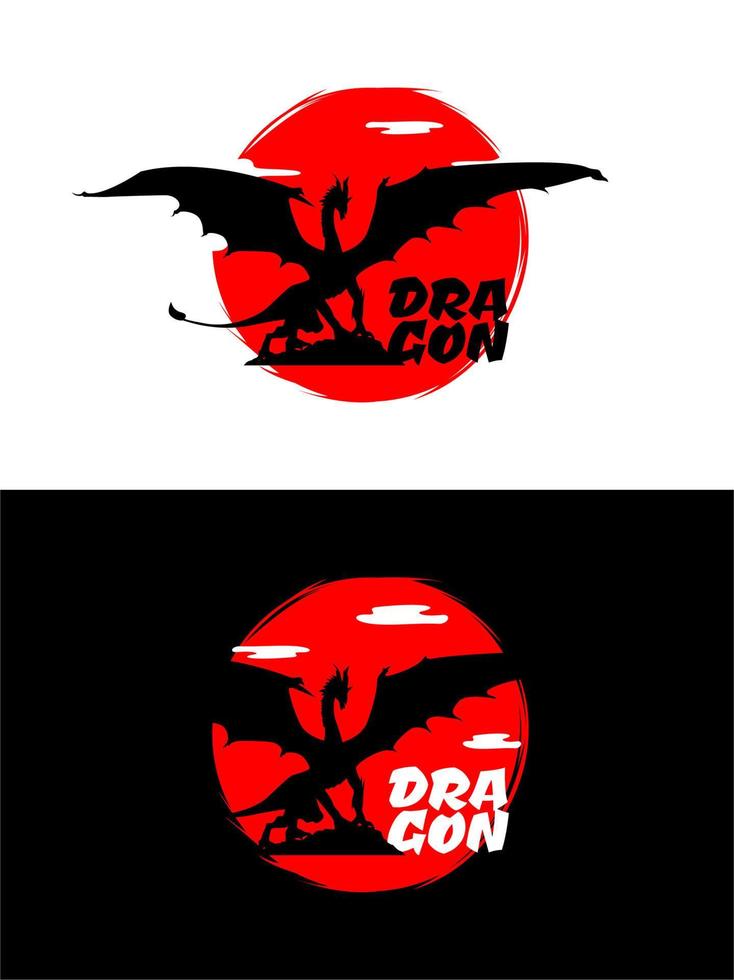 silhuett drake vektor för design t-shirt begrepp. drake med röd måne. japansk tema tshirt.