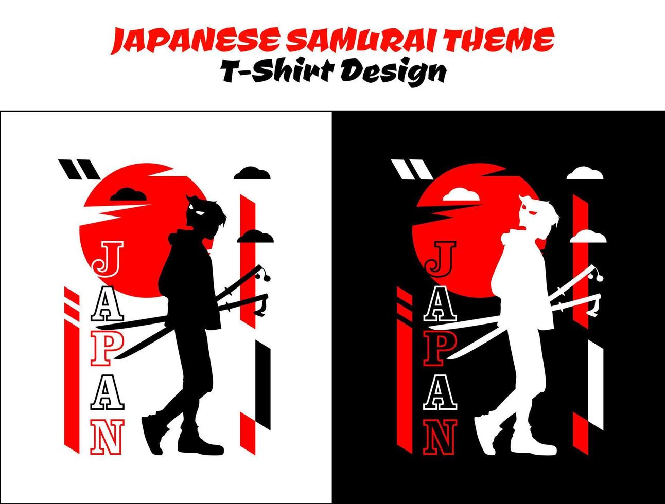 städtisch Samurai mit Baum. Silhouette Japan Samurai Vektor zum Design T-Shirt Konzept. Samurai mit rot Mond. Samurai Vektor Illustration. Strassenmode Thema T-Shirt. Schlüsselwörter Sprache