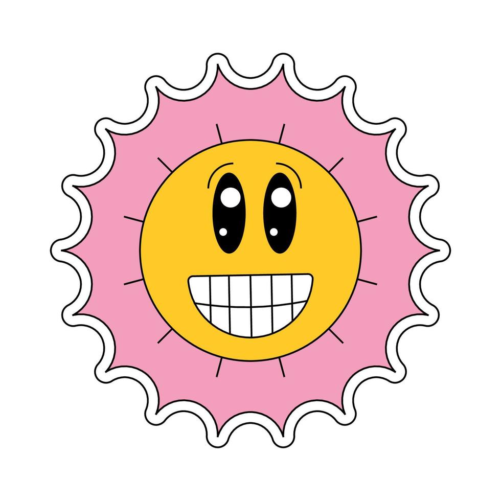 hippie kamomill smiley karaktär Bra vibrafon. rolig retro daisy maskot. blomma huvud med ansikte. positiv årgång tecknad serie stil växt. trendig häftig y2y pop- kultur blommig design. vektor eps element