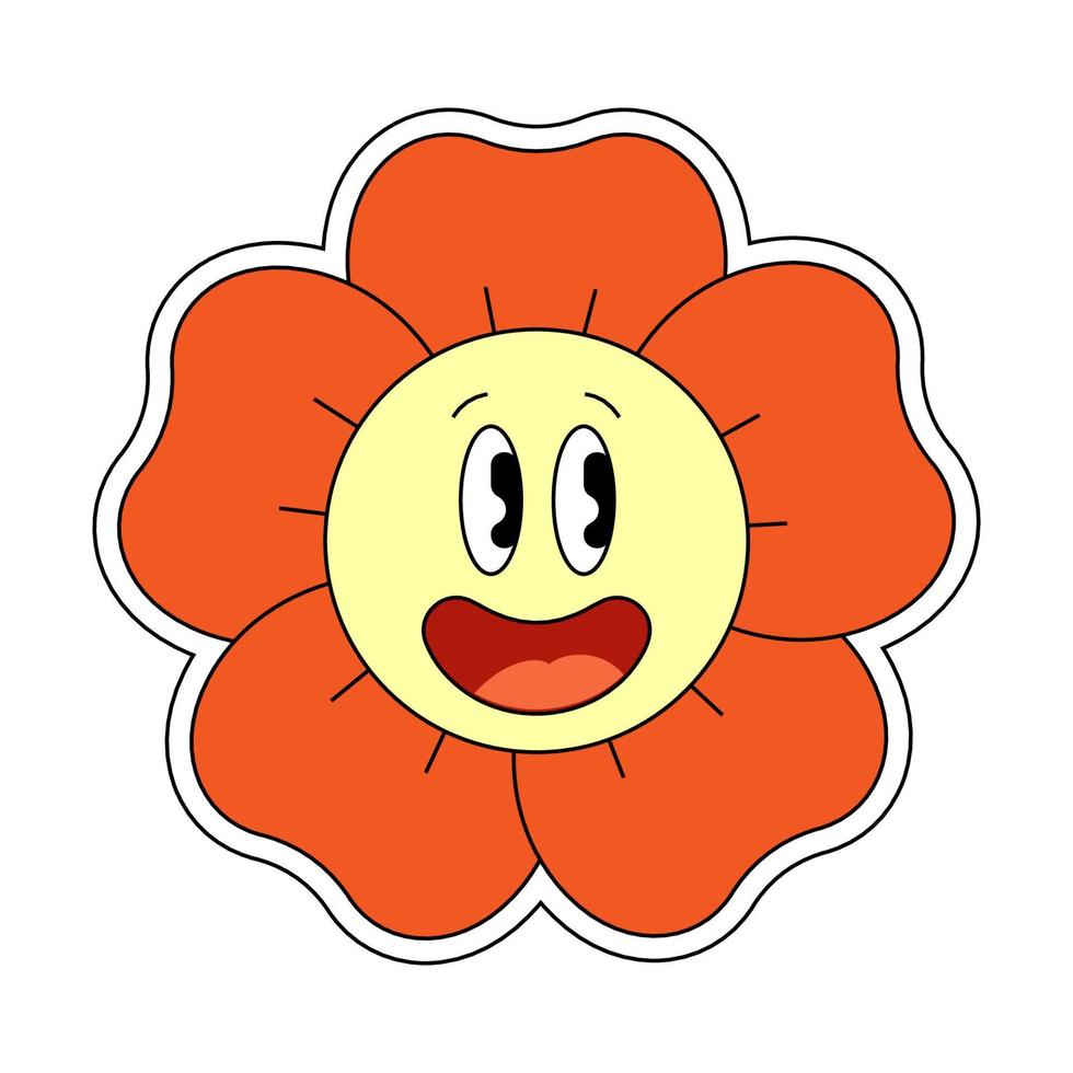 hippie häftig kamomill smiley karaktär Bra vibrafon. retro daisy blomma huvud glad maskot. positiv nostalgisk årgång tecknad serie stil Lycklig växt. trendig y2y pop- kultur blommig vektor eps design