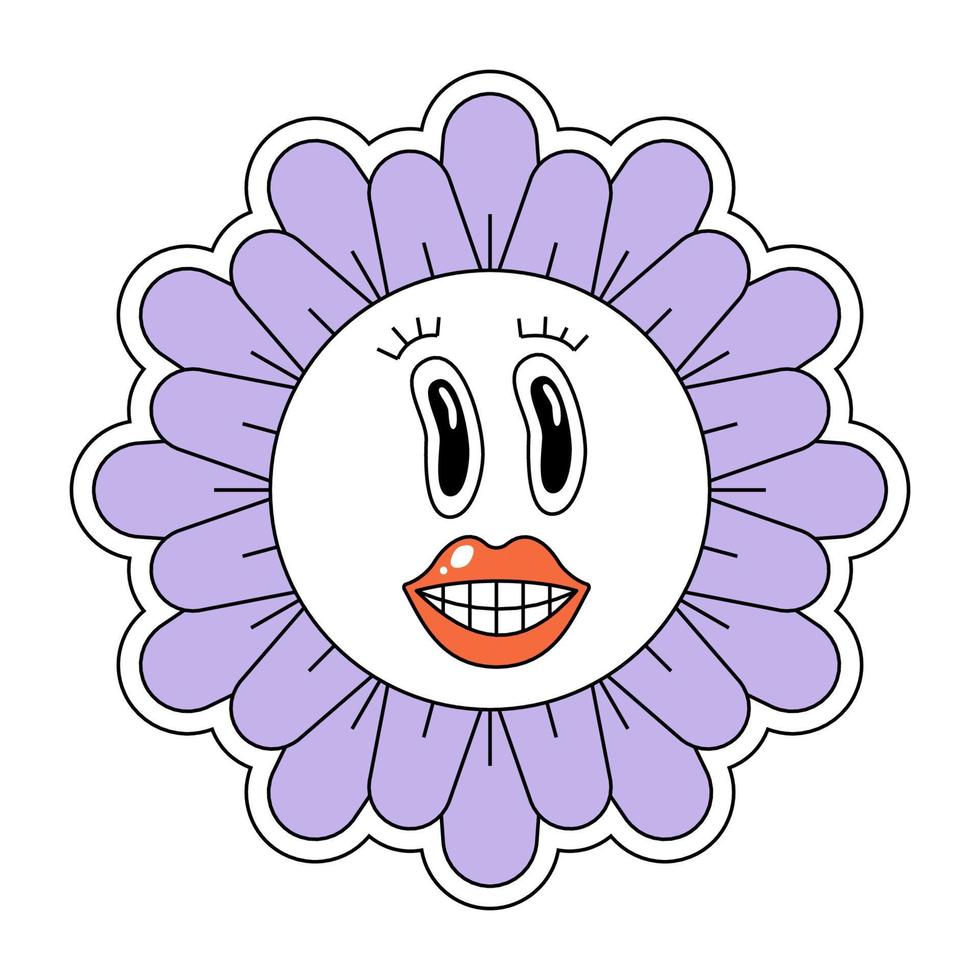 Bra vibrafon med hippie kamomill karaktär. retro daisy maskot med blomma huvud och öga. boho årgång tecknad serie stil växt. trendig y2y pop- kultur blommig design. isolerat vektor eps element