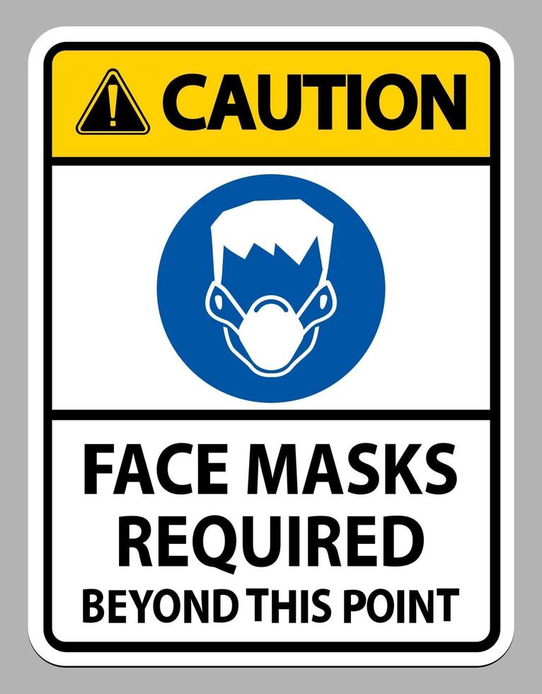 försiktighet ansiktsmasker krävs utöver denna punkt tecken isolera på vit bakgrund vektor