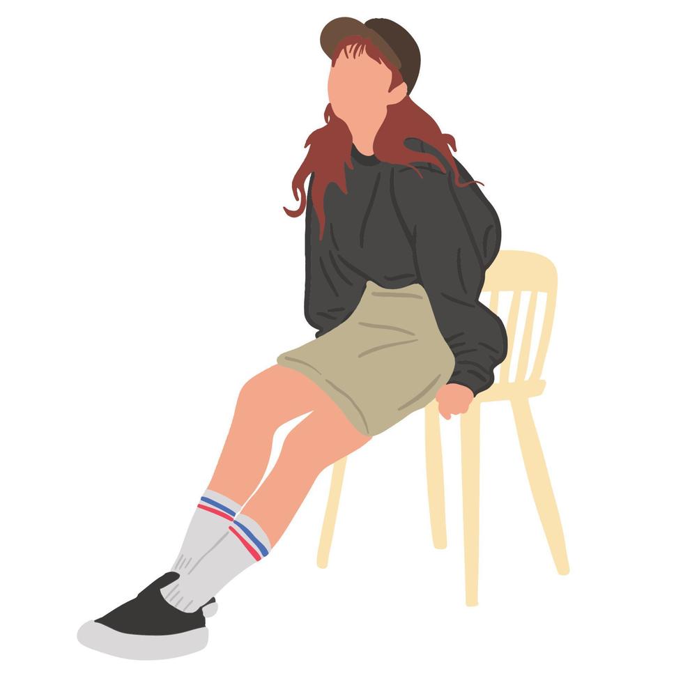 skön röd hår flicka sitta på en stol ,Bra för grafisk design resurs. vektor