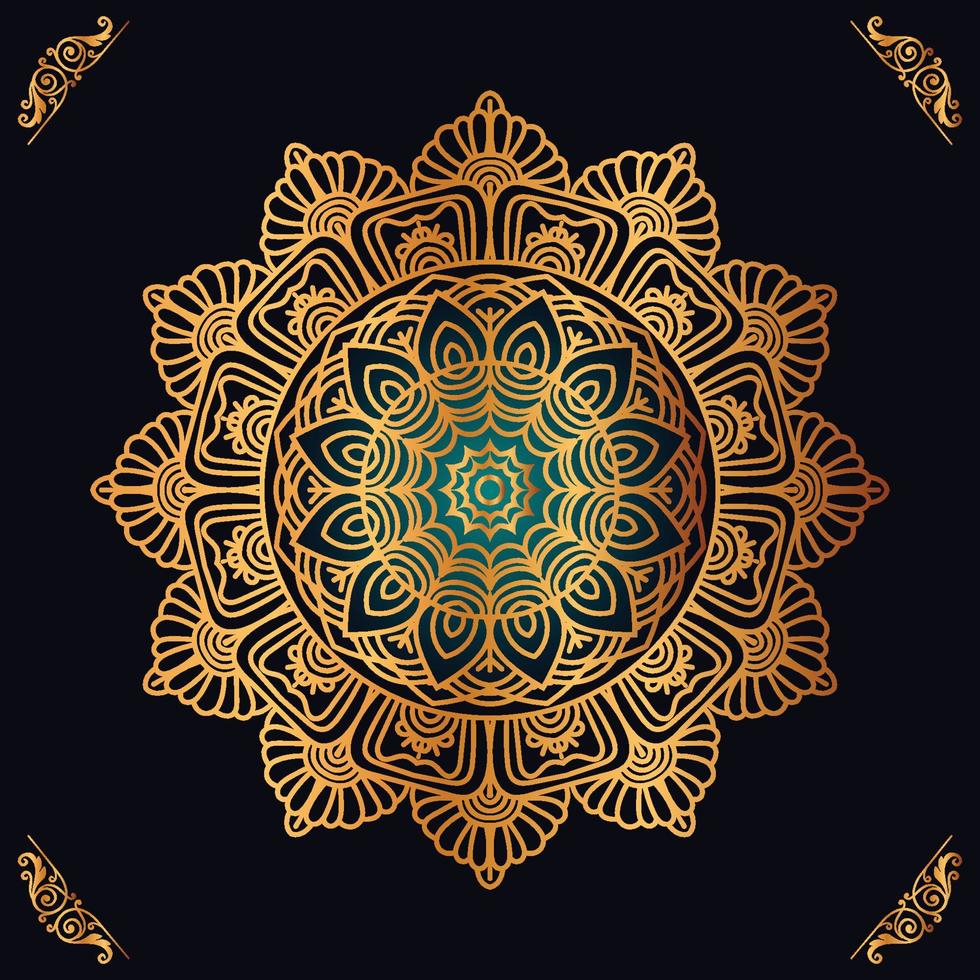 lyx mandala design med gyllene ornament på svart bakgrund titel för islamic design vektor