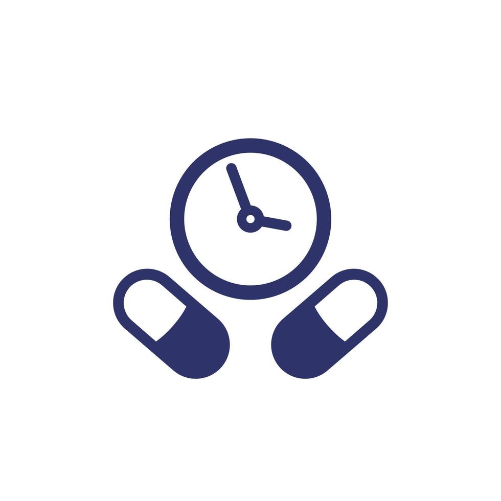 Medikationszeit, Zeitplansymbol mit Pillen vektor