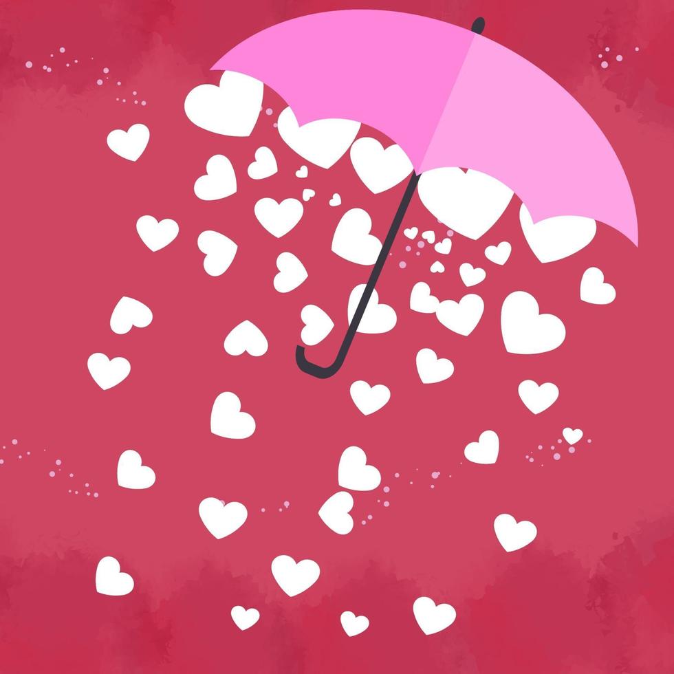 weißes Herz ist in einem schönen rosa Regenschirm auf rosa Hintergrund. Grußkarte zum Valentinstag. vektor