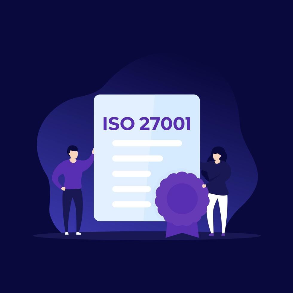 iso 27001 certifikat och människor, vektorillustration vektor