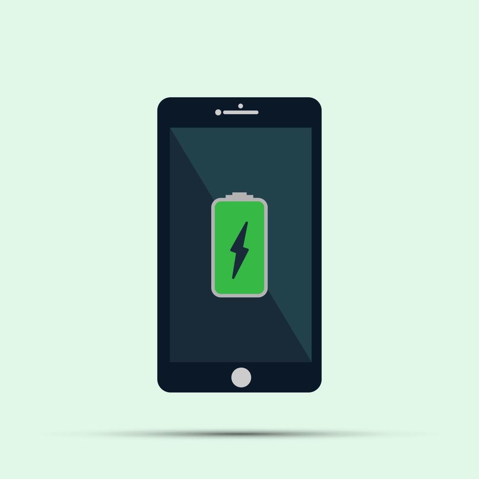 mobiltelefon. smarttelefon med grön laddningsbatteriikon på skärmen vektor