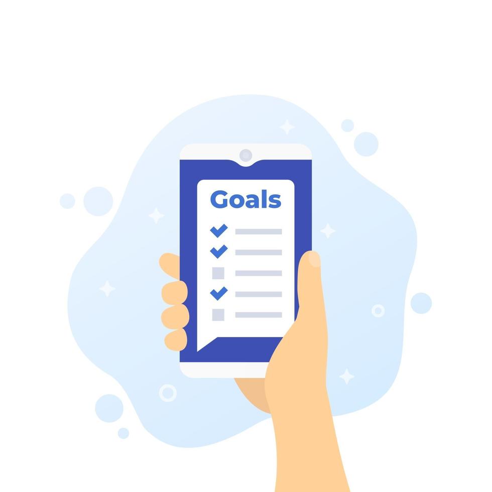 Zielsetzungs-App im Smartphone, Telefon in der Hand, Vektor