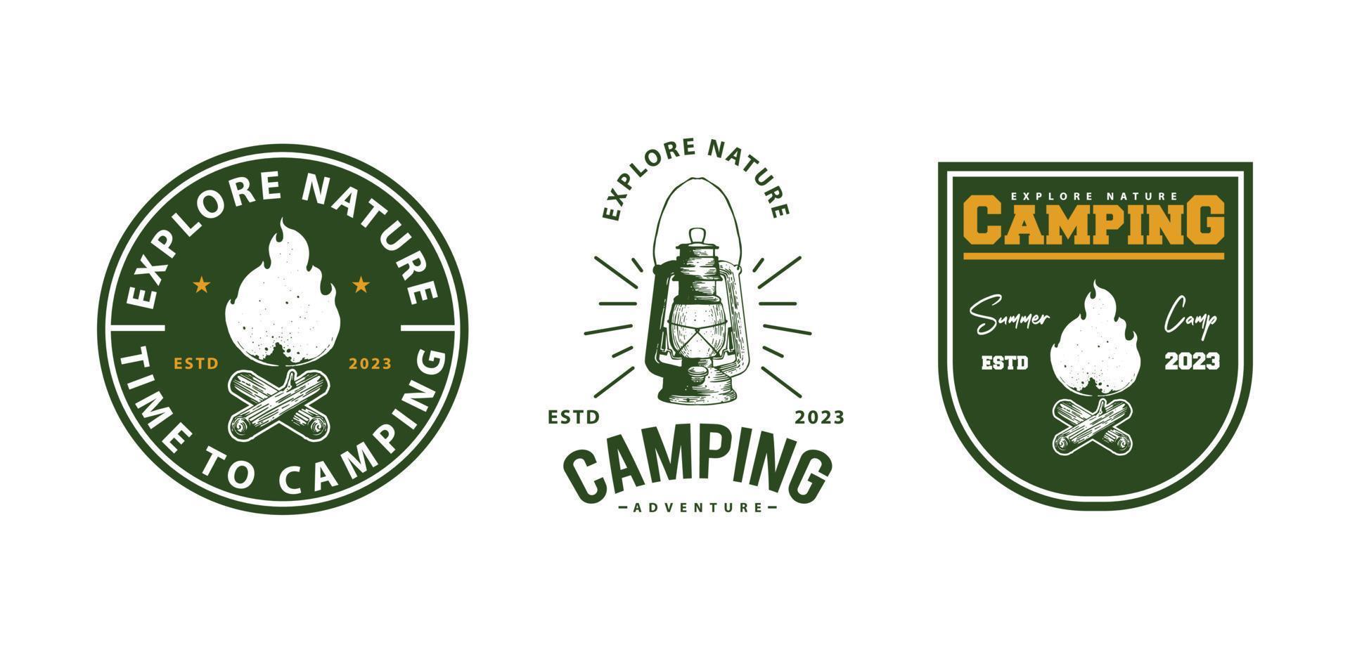 camping bricka och etiketter design vektor