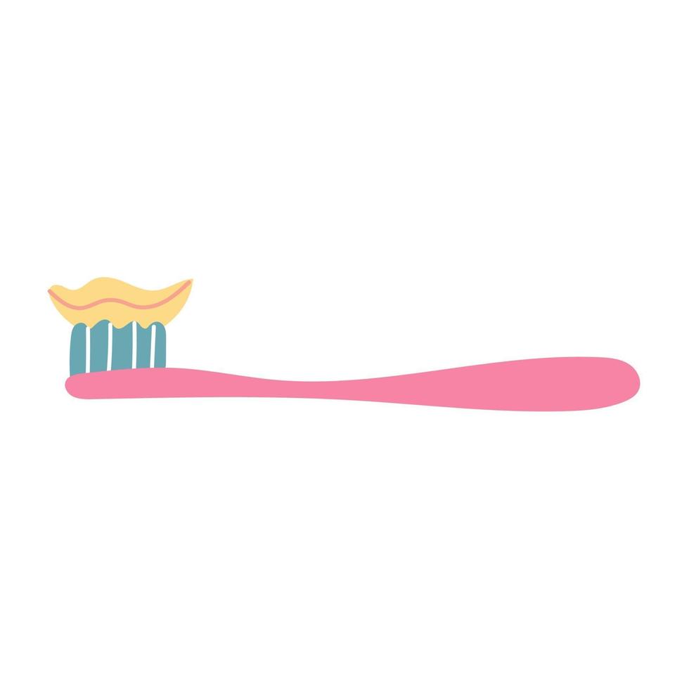 rosa Zahnbürste mit Paste, die von Hand auf einem weißen Hintergrund gemalt wird. Vektorbild in einem flachen Stil vektor