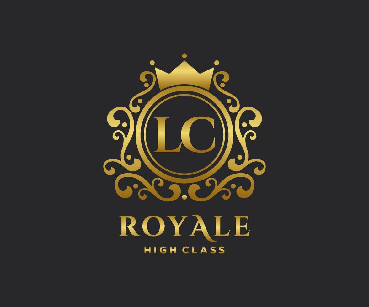 gyllene brev lc mall logotyp lyx guld brev med krona. monogram alfabet . skön kunglig initialer brev. vektor