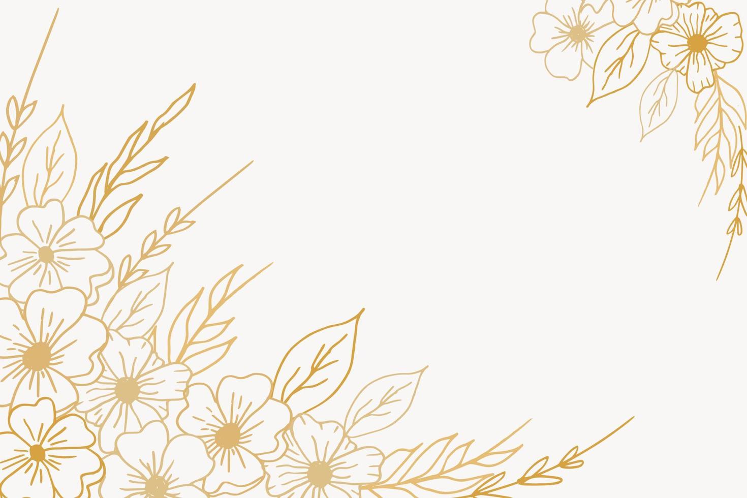 elegant golden Blumen- Hintergrund mit Hand gezeichnet Blumen und Blätter Rand vektor