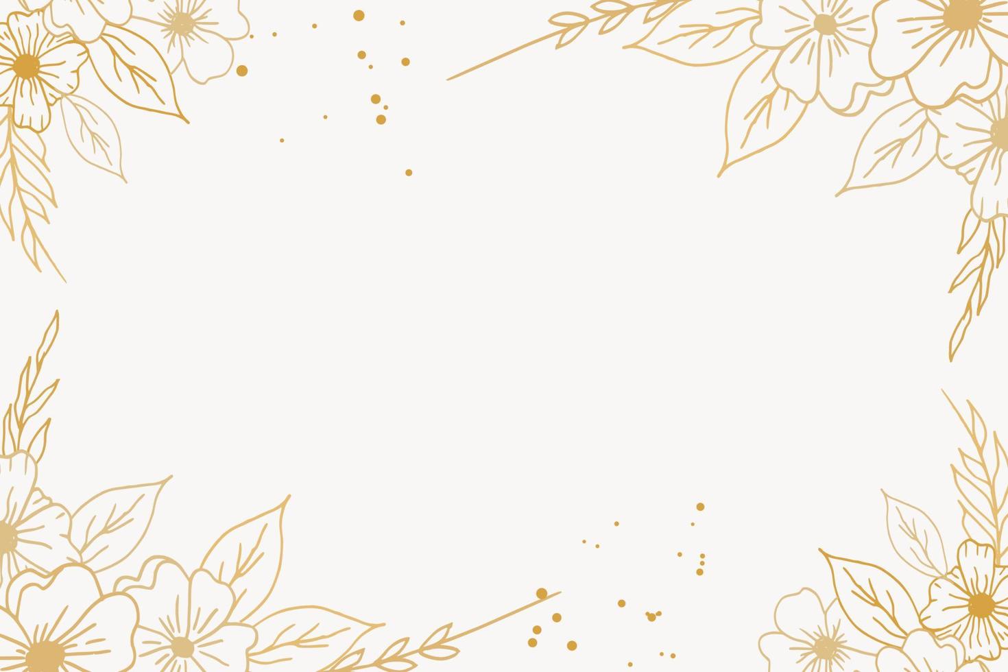 elegant gyllene blommig bakgrund med hand dragen blommor och löv gräns vektor