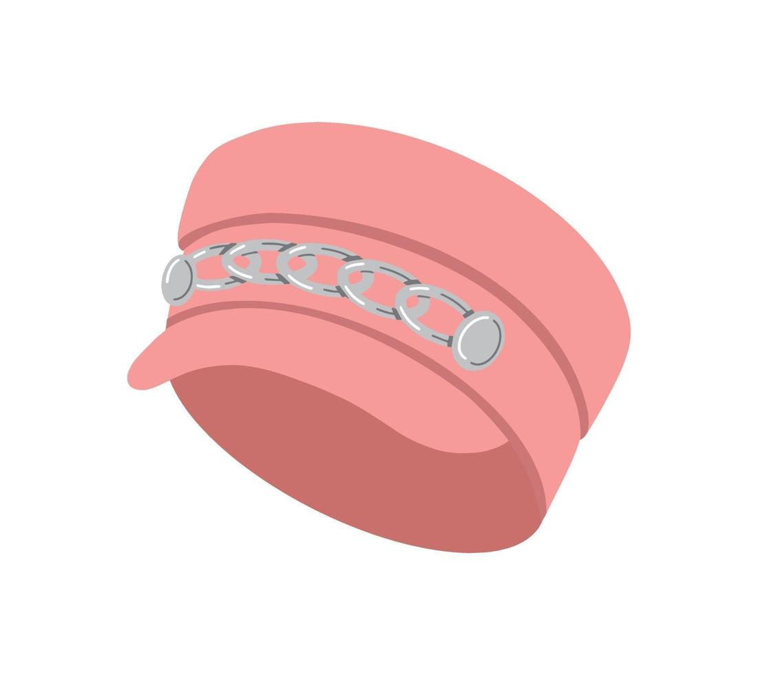 fashionabla kvinnors rosa hatt med visir. snygg hatt med kedjor. filtlock. platt vektorillustration vektor