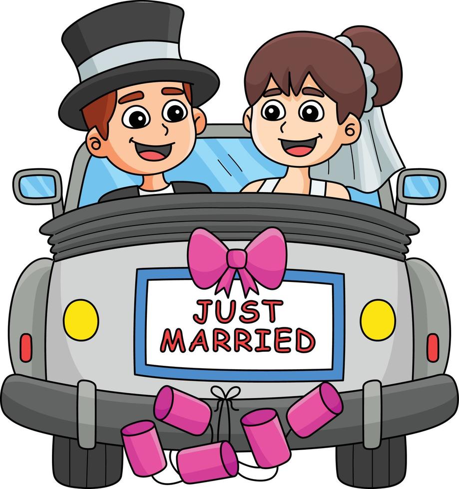 Hochzeit Auto Braut Bräutigam gerade verheiratet Clip Art vektor