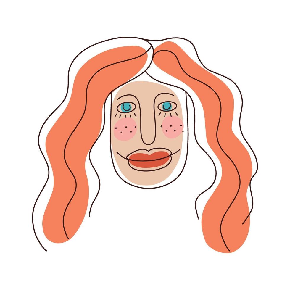 porträtt av en kvinna i en minimalistisk linjär stil. abstrakt porträtt av en rödhårig tjej. kontinuerlig en-radsteckning. design för skönhets-, tryck- och textilindustrin. vektor