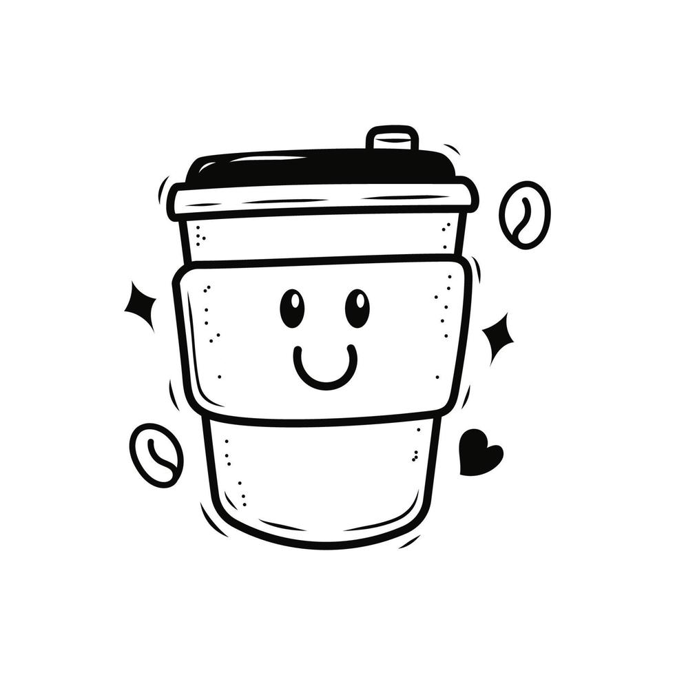 disponibel kaffe kopp vektor illustration med ansiktsbehandling uttryck isolerat på vit bakgrund. kaffe klotter karaktär