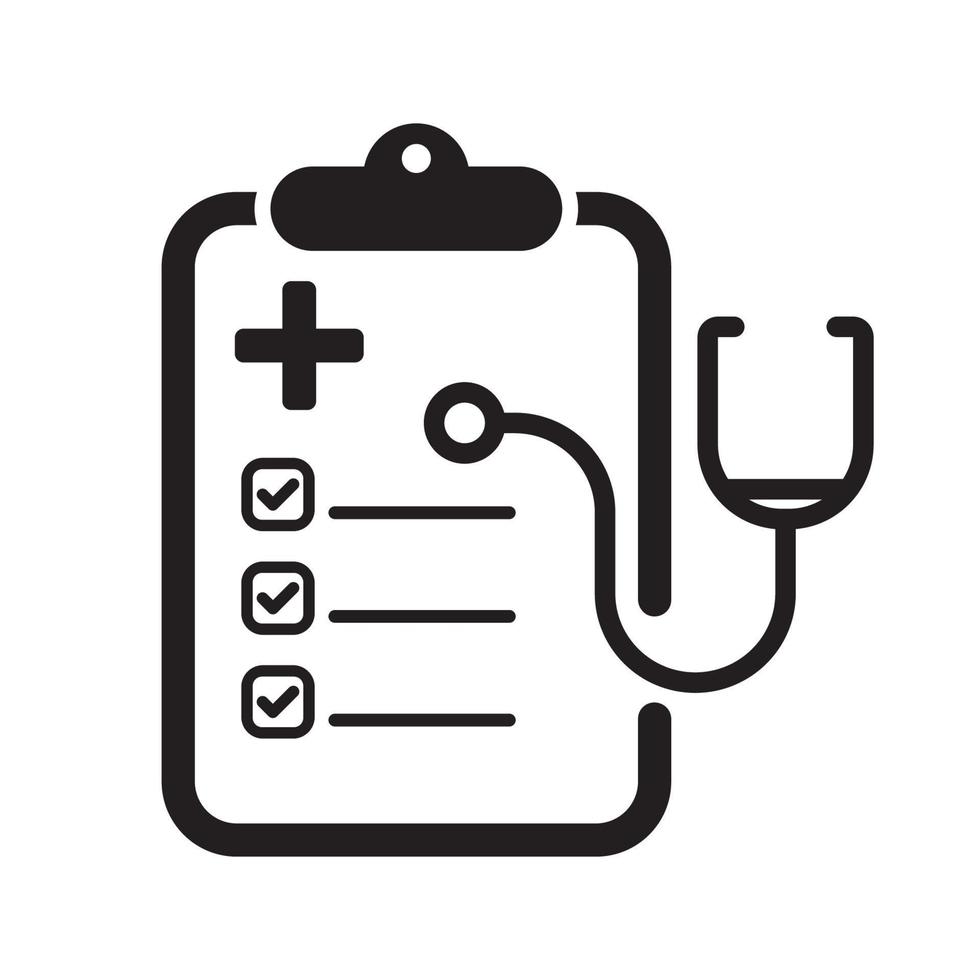 medicinsk kolla upp ikon med svart glyf stil isolerat på vit bakgrund vektor