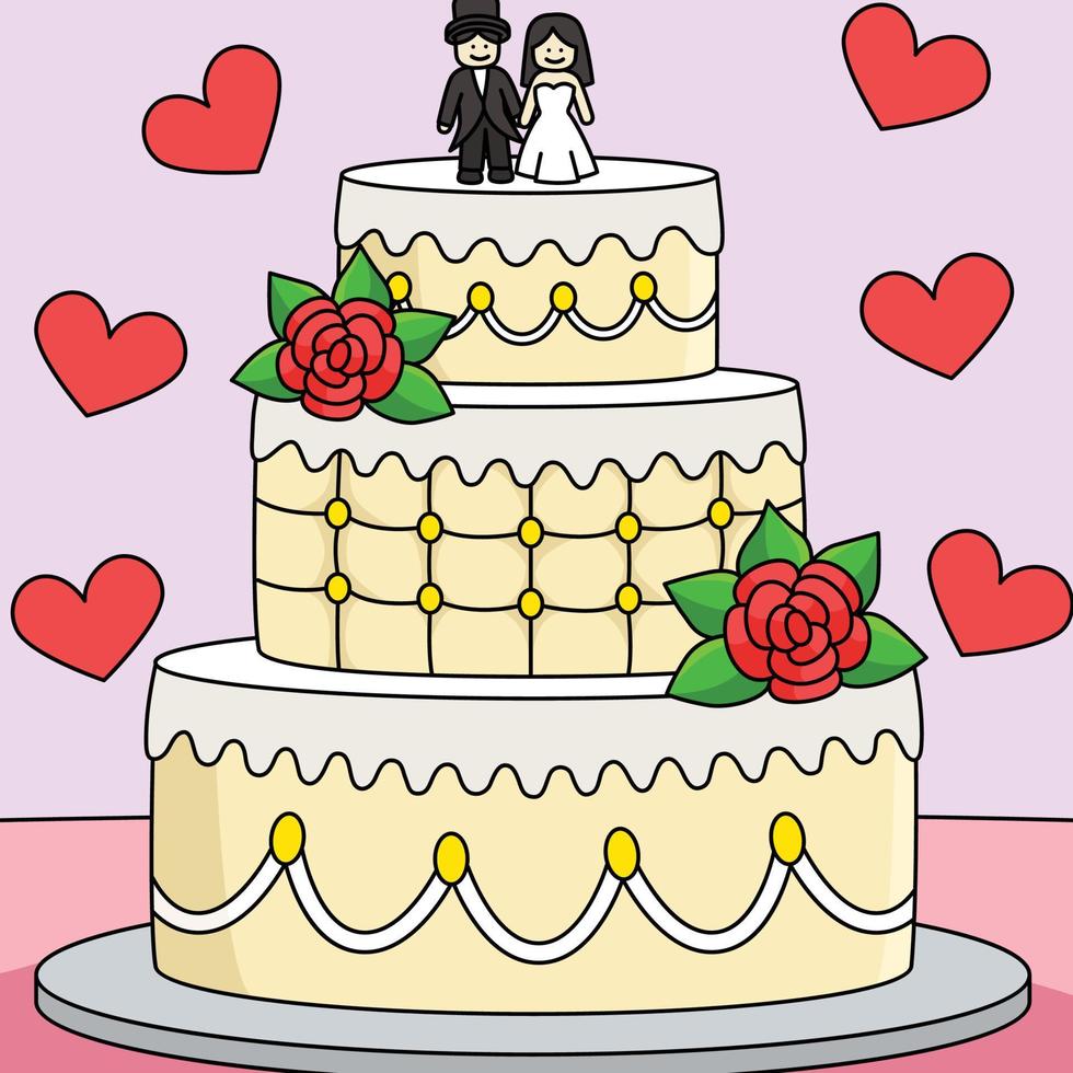 Hochzeit Kuchen farbig Karikatur Illustration vektor