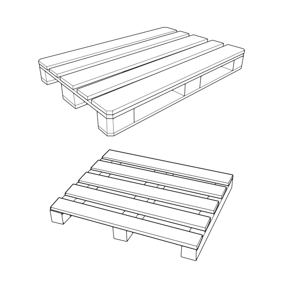 einstellen von hölzern Palette Vektor Illustration auf Weiß Hintergrund . isoliert isometrisch Gliederung Holz Container. isometrisch Vektor Gliederung hölzern Palette.