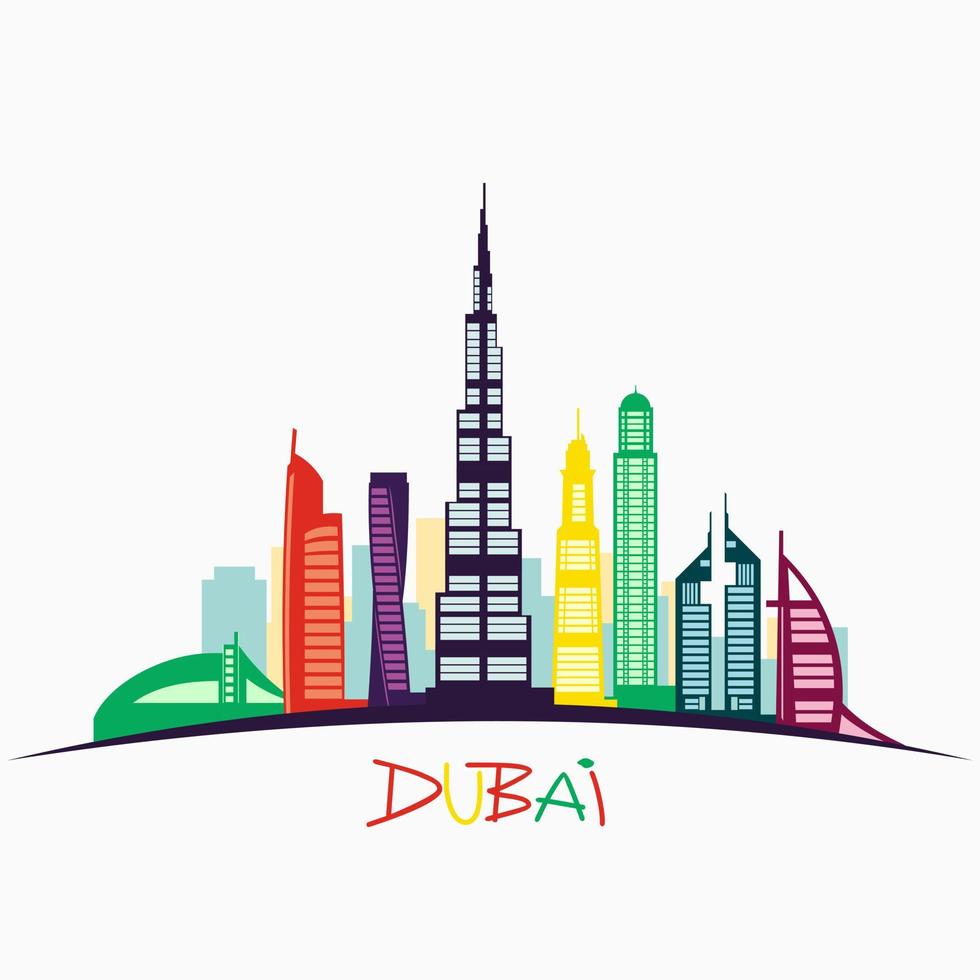 Dubai Stadt Horizont detailliert Silhouette. Reise und Tourismus Hintergrund. Vektor Illustration