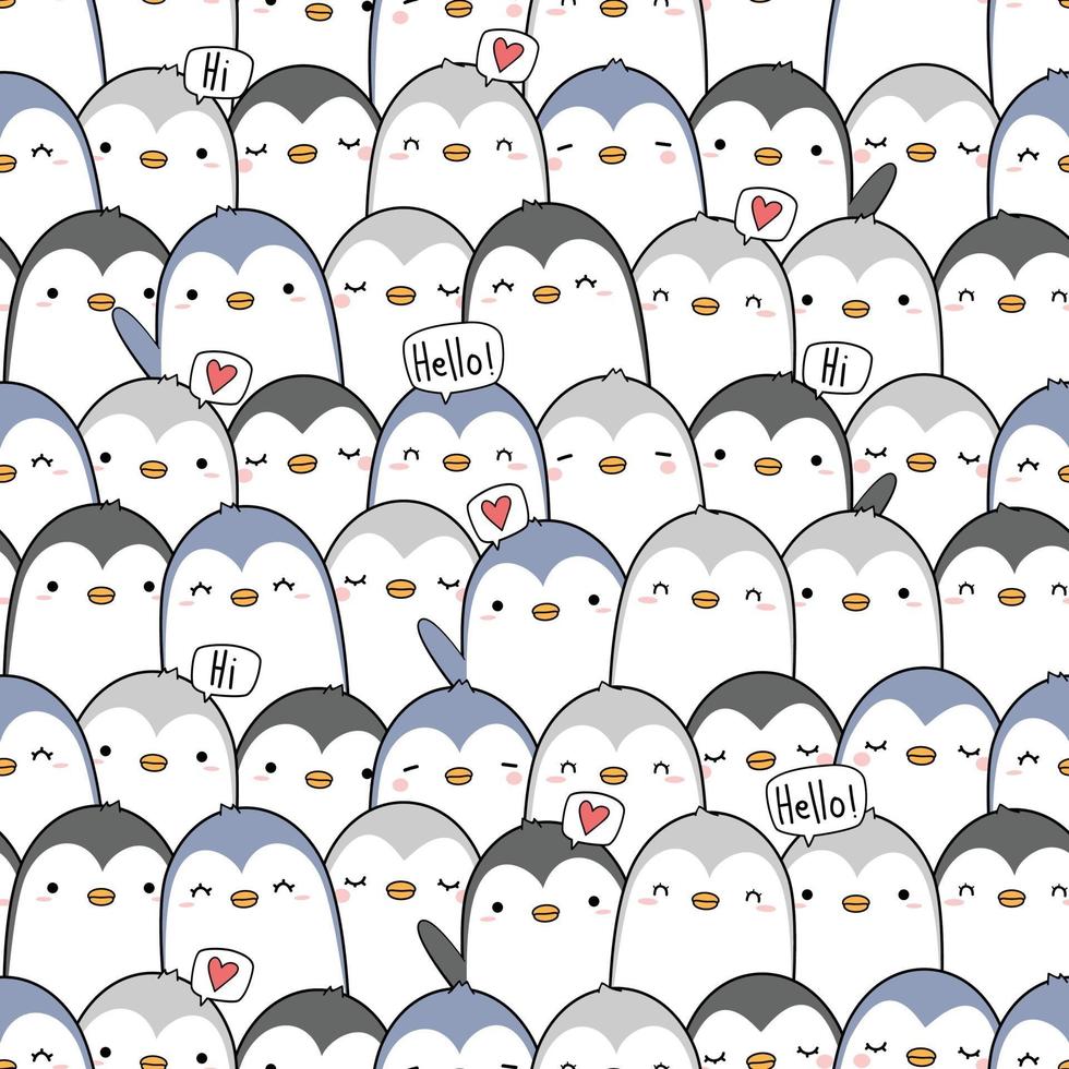 niedliches Pinguin-Cartoon-Gekritzel nahtloses Muster vektor