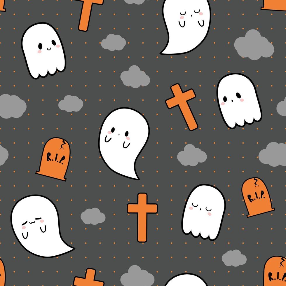 söt liten spöke halloween tema tecknad klotter sömlösa mönster vektor