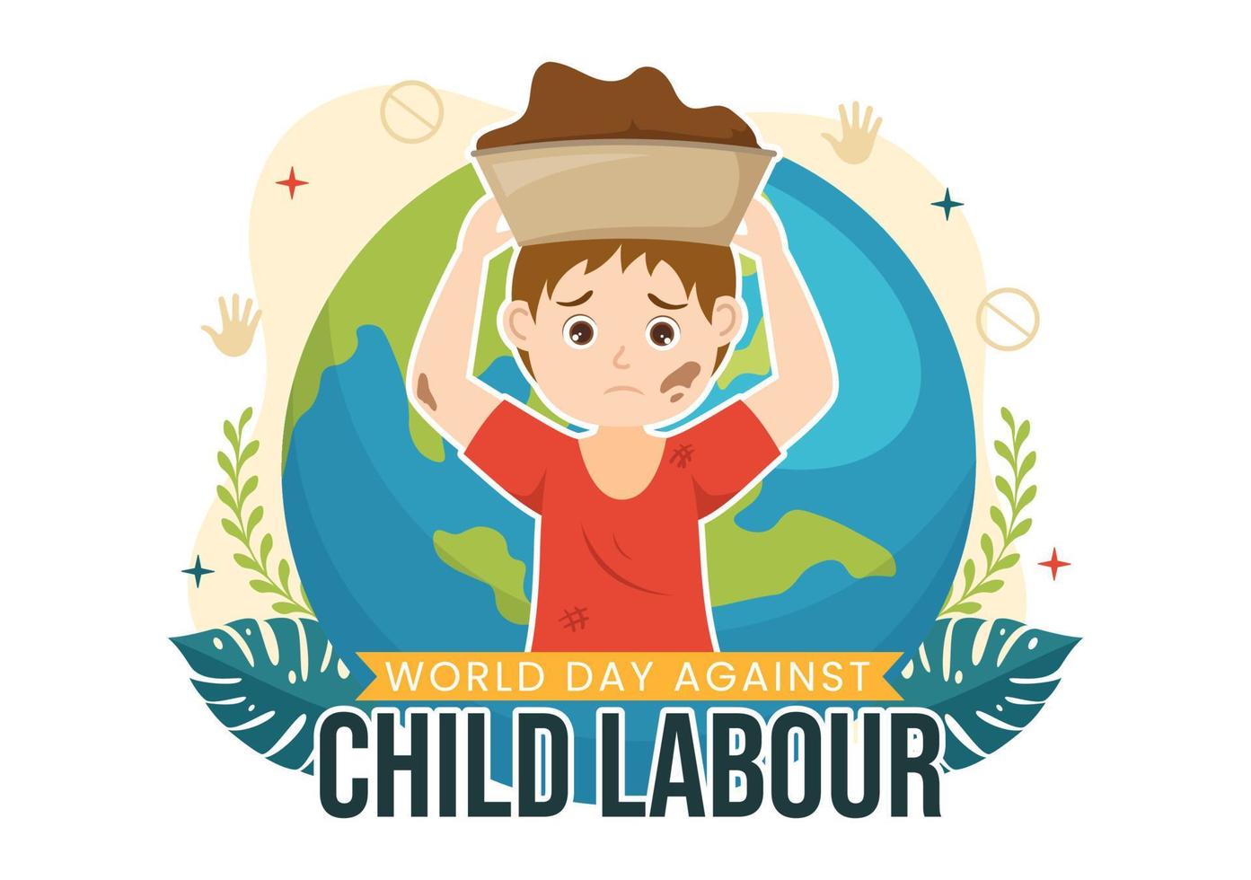 värld dag mot barn arbetskraft illustration med barn arbetssätt för de förnödenheter av liv i platt barn tecknad serie hand dragen för kampanj mallar vektor