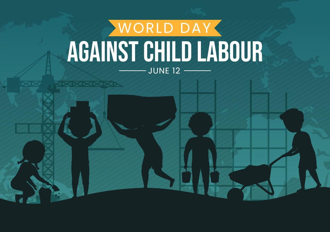 värld dag mot barn arbetskraft illustration med barn arbetssätt för de förnödenheter av liv i platt barn tecknad serie hand dragen för kampanj mallar vektor