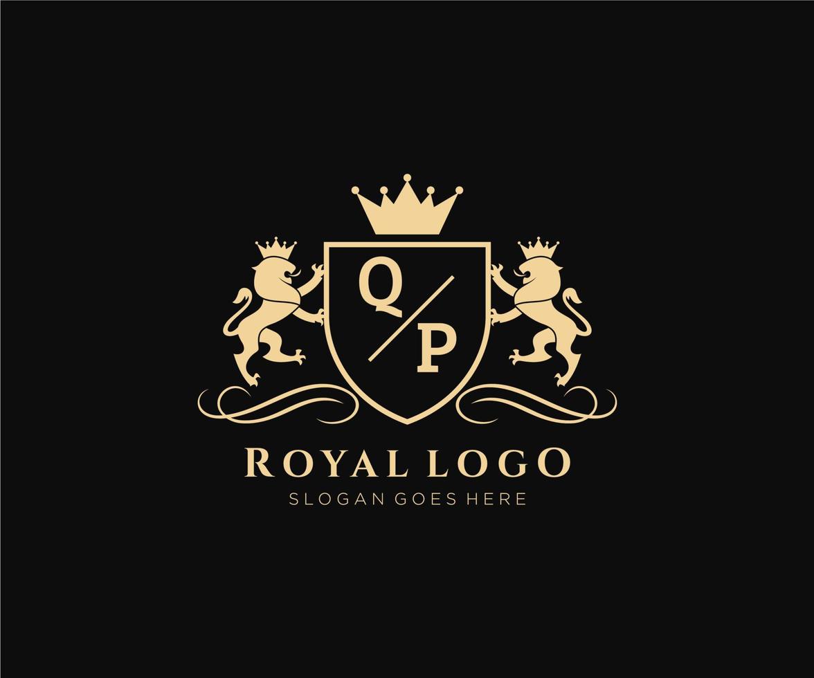 Initiale qp Brief Löwe königlich Luxus heraldisch, Wappen Logo Vorlage im Vektor Kunst zum Restaurant, Königtum, Boutique, Cafe, Hotel, heraldisch, Schmuck, Mode und andere Vektor Illustration.