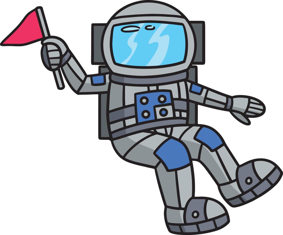 Astronaut halten ein Flagge Karikatur farbig Clip Art vektor