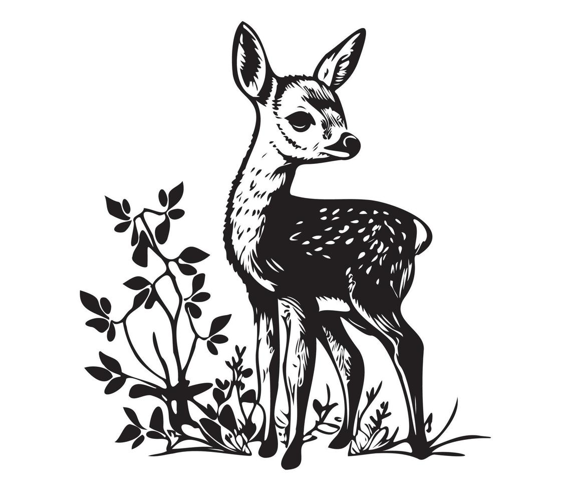 Illustration von jung Reh, Baby Hirsch Symbol schwarz und Weiß vektor