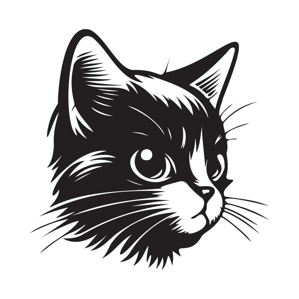 katt ansikte, silhuetter katt ansikte svg, svart och vit katt vektor