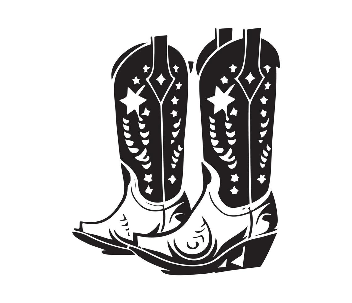 cowboy stövlar, cowgirl stövlar vektor svart grafisk illustration