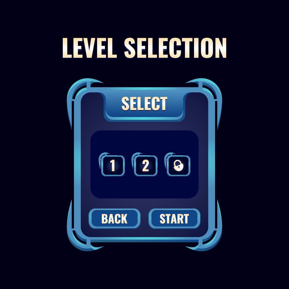 Fantasy-Hochglanz-RPG-Spiel UI-Level-Auswahloberfläche. vektor