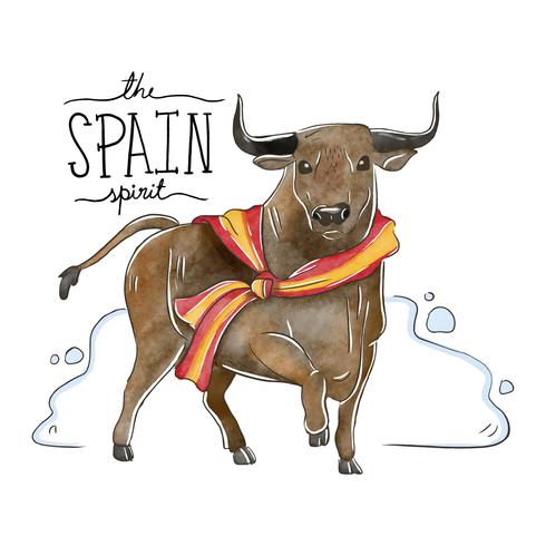 Stier, der Spanien-Flagge trägt vektor