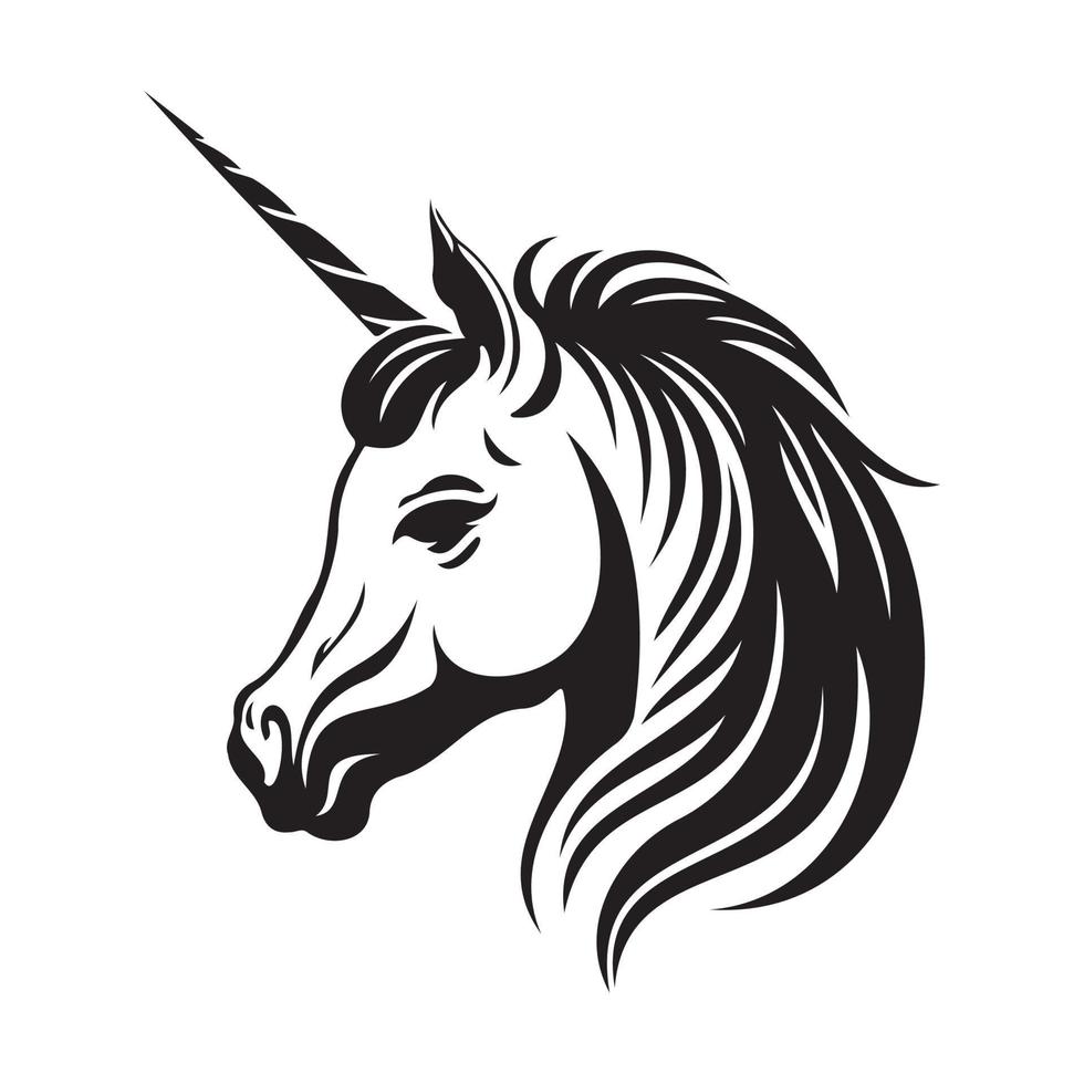 Einhorn Gesicht, Silhouetten Einhorn Gesicht SVG, schwarz und Weiß Einhorn Vektor